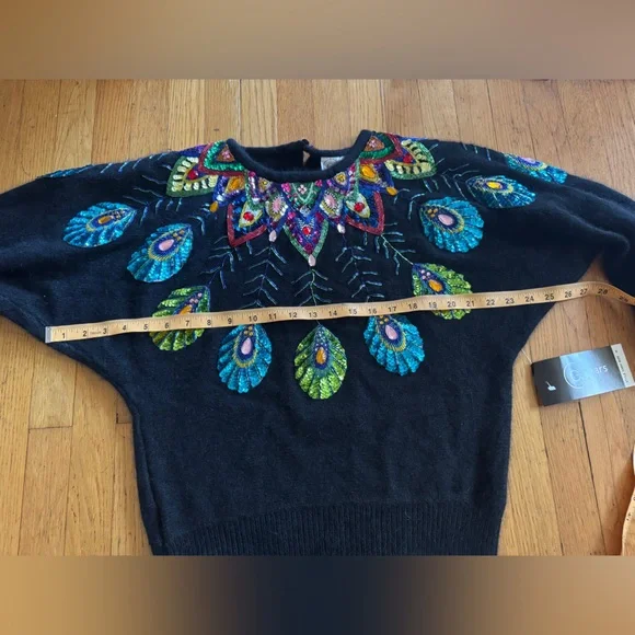 80s Vintage Angora Blend Peacock Sweater Sz M - Picture 6 of 7